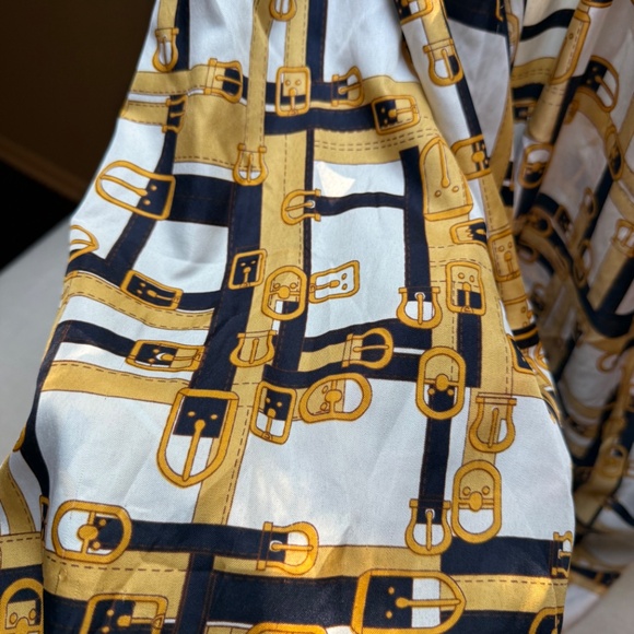 Large Vintage Equestrian Belts Scarf White Navy Gold - Picture 2 of 7